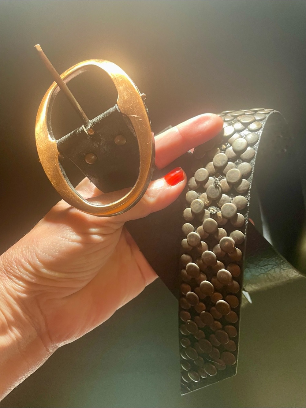 Copper Buckle Black Studded Leather Belt